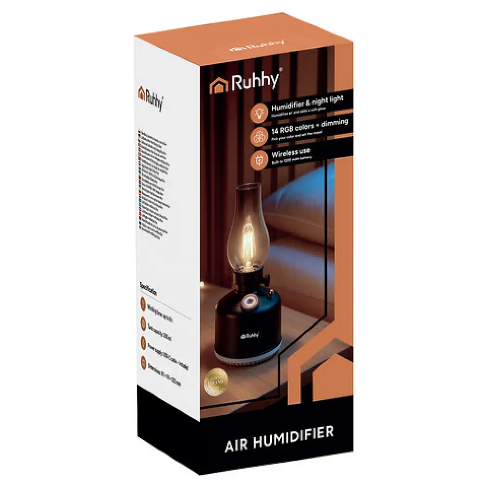 Ruhhy Συσκευή Αρωματοθεραπείας 280ml με Φωτιστικό LED USB και Χρονοδιακόπτη 22x9.5 εκ. 26454
