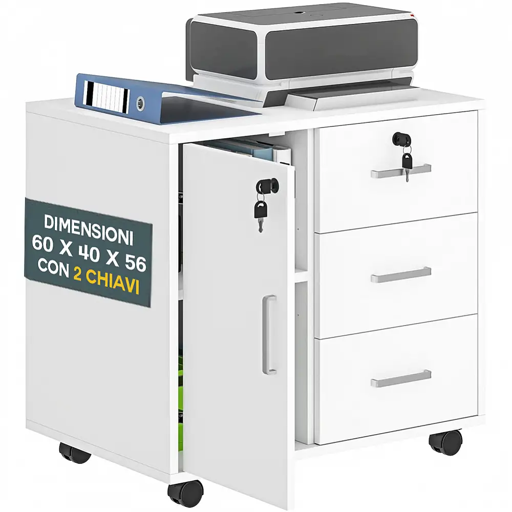 BAKAJI Ντουλάπι Αρχείου για Γραφείο Πολλαπλών Χρήσεων με 3 Συρτάρια, Κλειδιά και Ρόδες 02842785