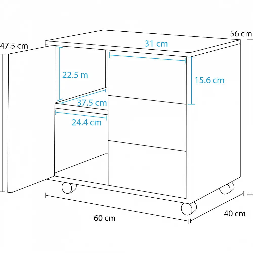 BAKAJI Ντουλάπι Αρχείου για Γραφείο Πολλαπλών Χρήσεων με 3 Συρτάρια, Κλειδιά και Ρόδες 02842785