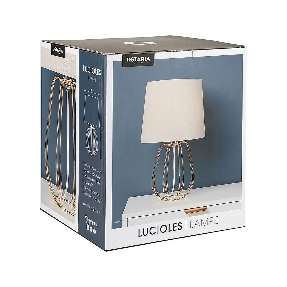 Ostaria Λάμπα Μεταλλική 'LucioLes' Μπεζ- Χρυσή H41cm -37536