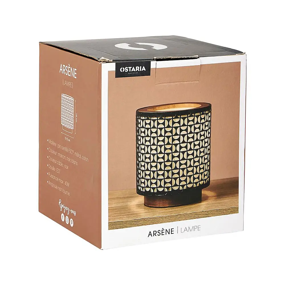 Ostaria Λάμπα Ξύλο Μέταλλο Βαμβάκι 'Arsène' Καφέ Μαύρο Λευκό - Ξύλο Πιστοποιημένο Fsc® -36936