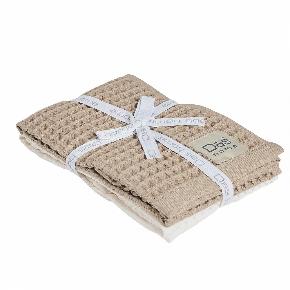 DAS HOME Σετ 2τμχ Ποτηρόπανα 40x60 σε Μπεζ και Εκρου Χρώμα 527040600800