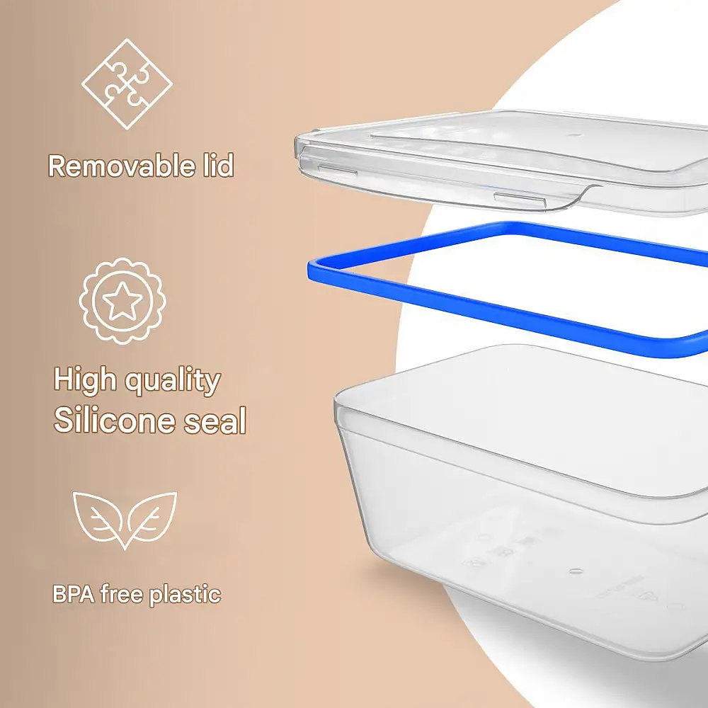 Σετ 6 Πλαστικά Δοχεία Φαγητού 1L με Καπάκια 19.5 x 7.6 x 13cm - Διάφανο/Μπλε C-FHD4023K CLASSBACH