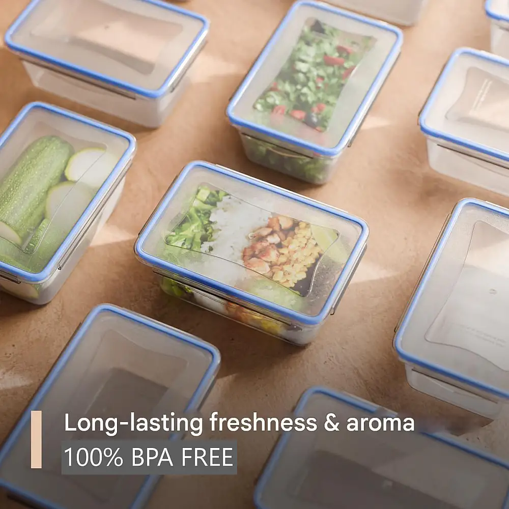 Σετ 6 Πλαστικά Δοχεία Φαγητού 1L με Καπάκια 19.5 x 7.6 x 13cm - Διάφανο/Μπλε C-FHD4023K CLASSBACH