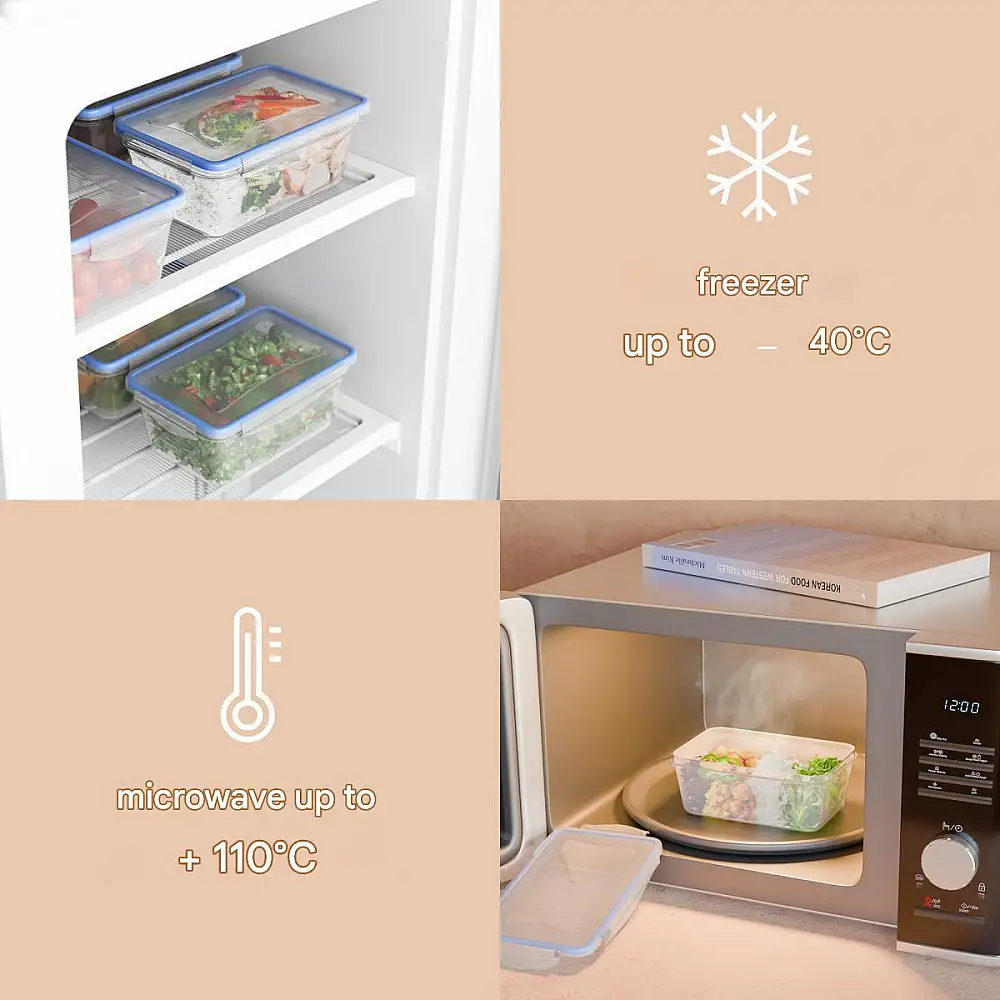 Σετ 6 Πλαστικά Δοχεία Φαγητού 1L με Καπάκια 19.5 x 7.6 x 13cm - Διάφανο/Μπλε C-FHD4023K CLASSBACH