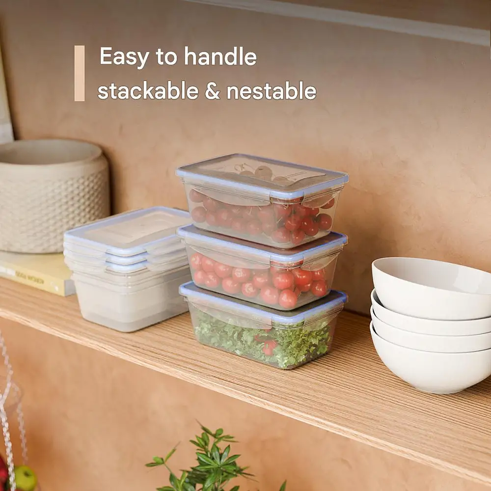 Σετ 6 Πλαστικά Δοχεία Φαγητού 1L με Καπάκια 19.5 x 7.6 x 13cm - Διάφανο/Μπλε C-FHD4023K CLASSBACH