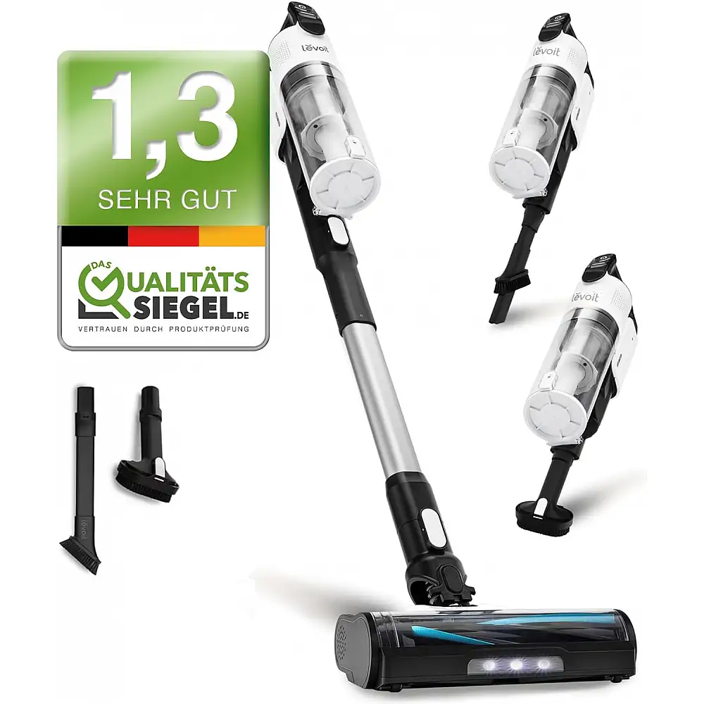 LEVOIT Ασύρματη Σκούπα LEVOIT V200, Αυτονομία 50 Λεπτά, Φωτισμός LED, 180W, Δοχείο 0.75 L, Φίλτρο HEPA 5 Σταδίων, Λευκή LSV-V200