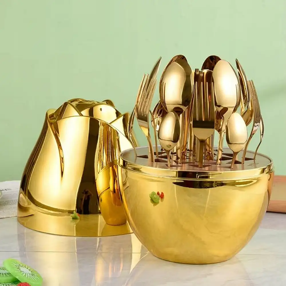 Rosa Bella Σετ μαχαιροπήρουνων 24 τεμαχίων από ανοξείδωτο ατσάλι σε Θήκη Gold RB-733