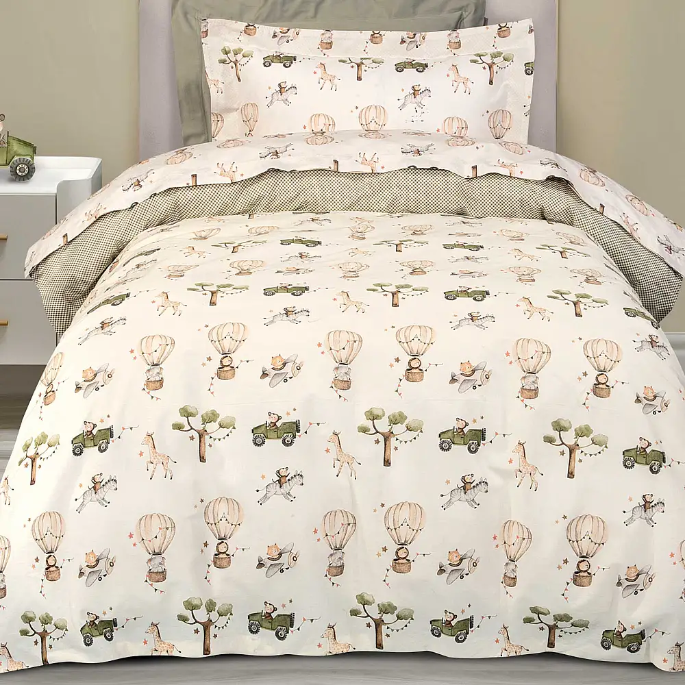 GREENWICH POLO CLUB Σετ 3 τμχ Σεντόνια Μονά 170x240cm Βαμβακερά Ivory, Olive Green 202109108860