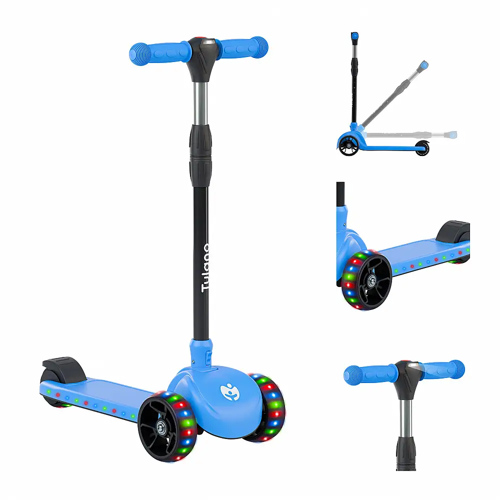 Tulano Πτυσσόμενο Τρίτροχο Scooter με LED για Παιδιά από 3 ετών, Μπλε, Αντοχή έως 50 kg 5903796019261