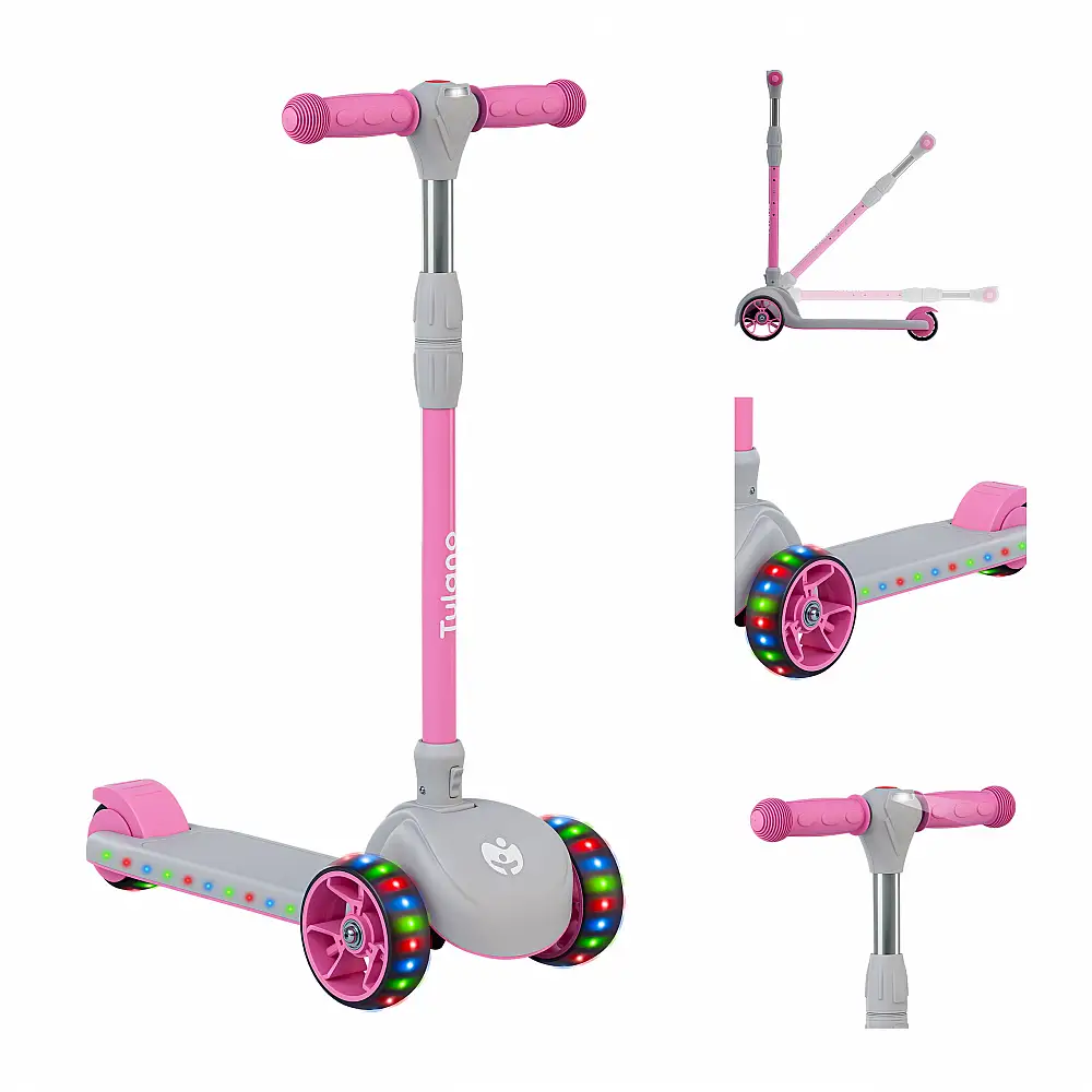 Tulano Παιδικό Scooter από 3 ετών Ροζ Τρίτροχο Πτυσσόμενο με LED έως 50 kg 5903796019254
