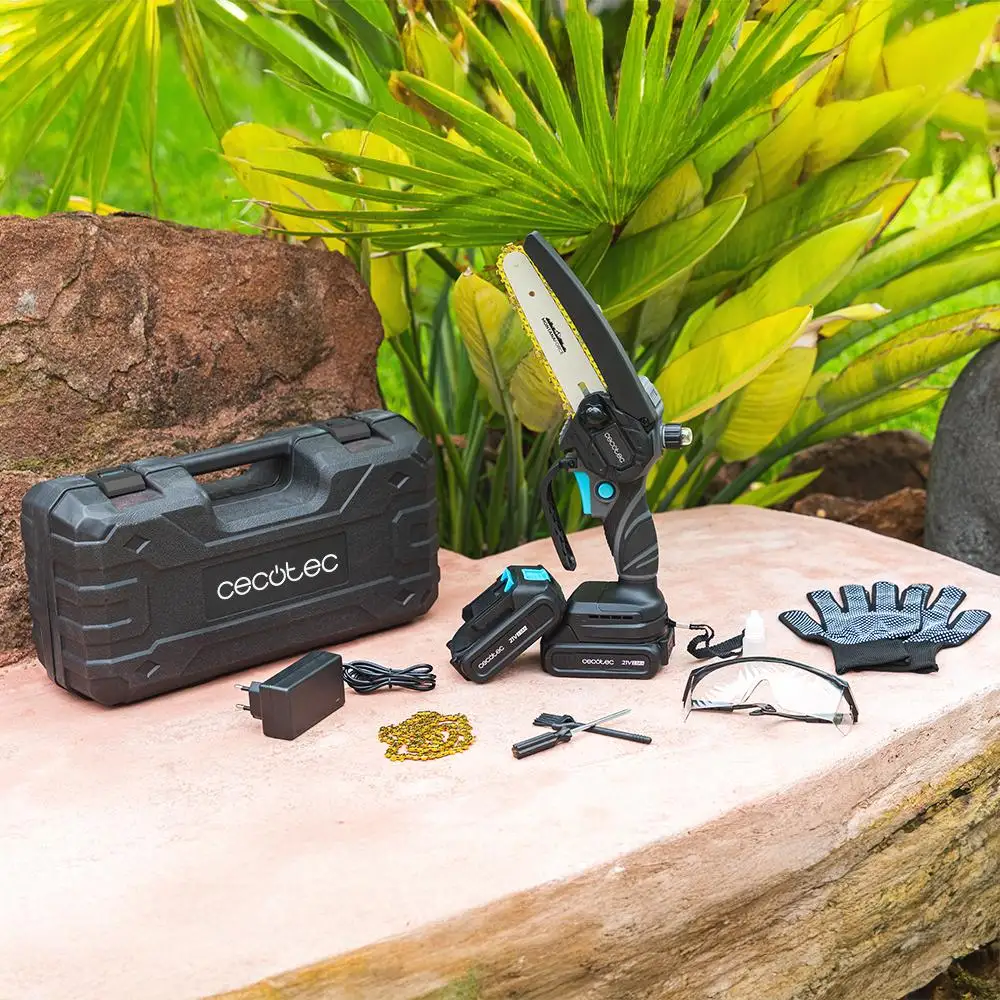 Cecotec Αλυσοπρίονο Χειρός 6" MontanaForce 6000 με κινητήρα Brushless, Μπαταρία 21V και Λίπανση με κουμπί. Περιλαμβάνει βαλιτσάκι, επιπλέον αλυσίδα και σετ αξεσουάρ. CEC-106755