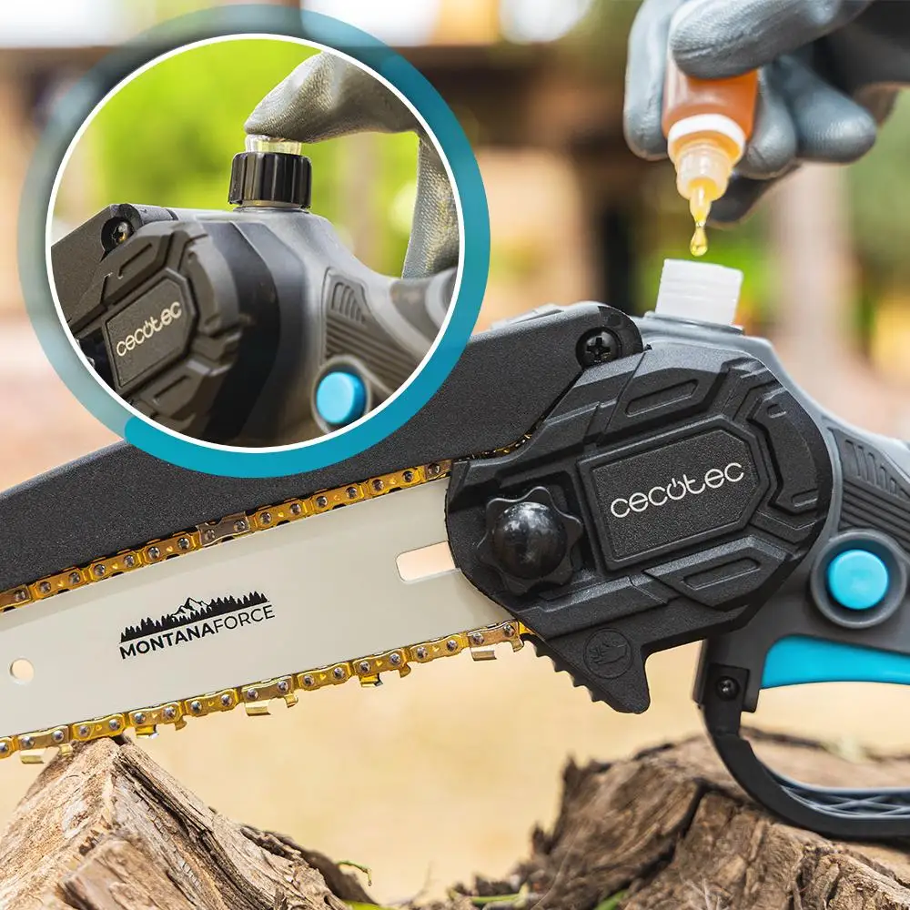 Cecotec Αλυσοπρίονο Χειρός 6" MontanaForce 6000 με κινητήρα Brushless, Μπαταρία 21V και Λίπανση με κουμπί. Περιλαμβάνει βαλιτσάκι, επιπλέον αλυσίδα και σετ αξεσουάρ. CEC-106755