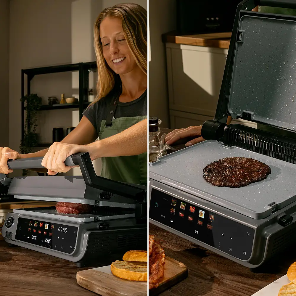 Cecotec Ηλεκτρική Γκριλιέρα Rock'nGrill 2000 Smash PerfectCook 2000W με Αφαιρούμενες Πλάκες και με αισθητήρα θερμοκρασίας, τεχνολογία smokeless, λειτουργία smash, αφαιρούμενες και αναστρέψιμες πλάκες RockStone κατάλληλες για πλυντήριο πιάτων και άνοιγμα