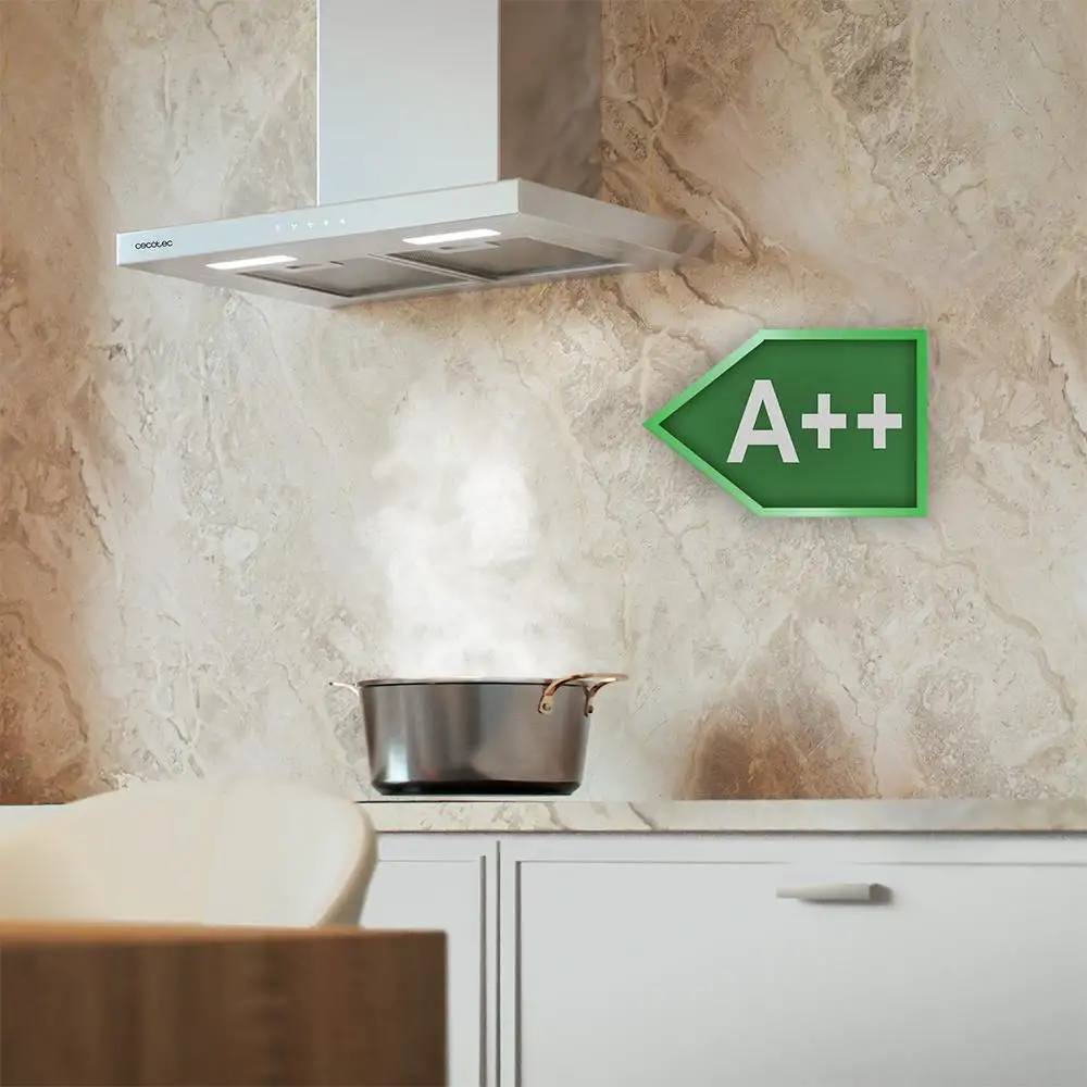 Cecotec Απορροφητήρας Bolero Flux TT 604000 Inox A++ Εξαγωγέας καπνού "T" 60cm, 393m³/h, 3 ταχύτητες, SS Touch Control, Ανοξείδωτο, Ενεργειακή Κλάση A++, DC Μοτέρ, Led φωτισμός, Φίλτρα Αλουμινίου & Άνθρακα. CEC-110297