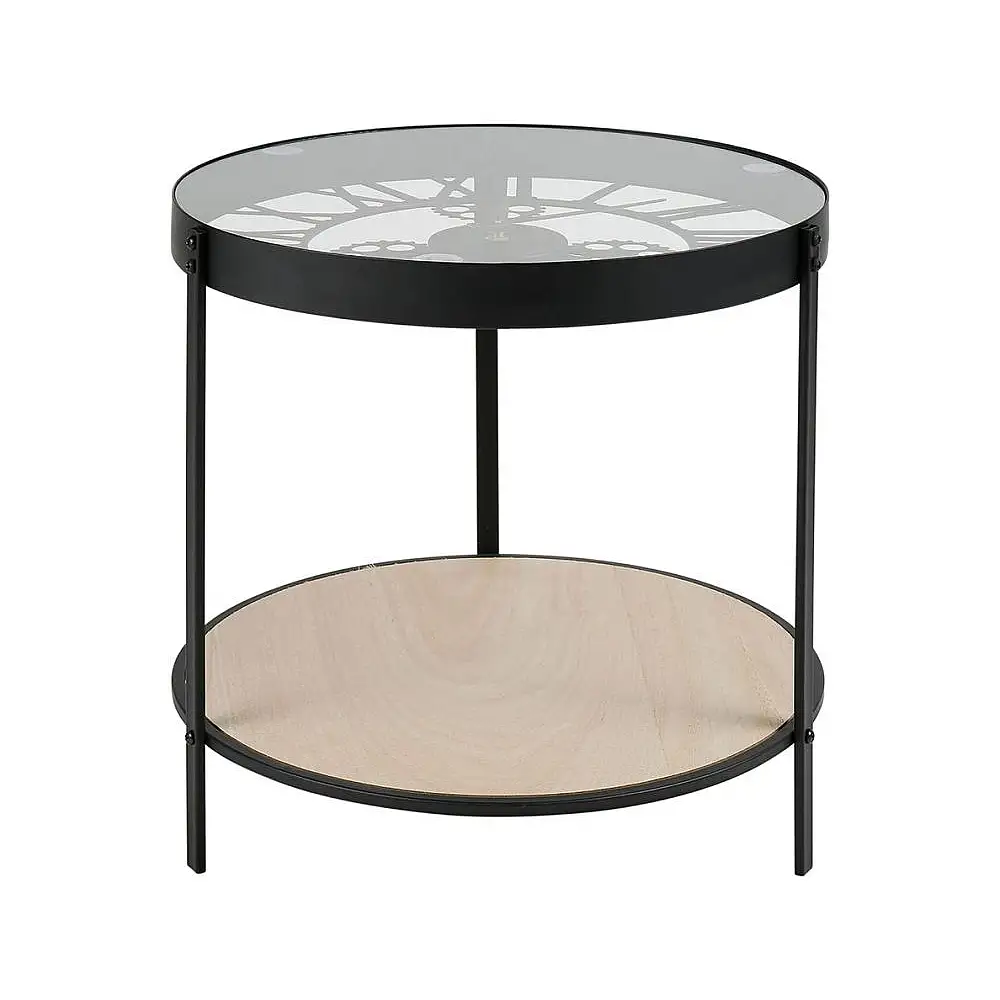 Ostaria Τραπέζι Μέταλλο Γυαλί Ξύλο 'Ρολόι' Μαύρο -35647