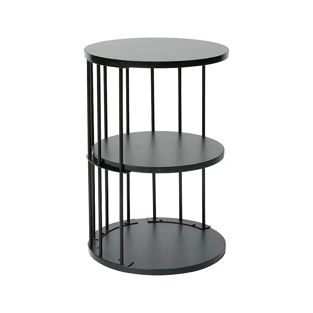 Ostaria Στρογγυλό Τραπέζι 3 Επιπέδων Μέταλλο Και Ξύλο Μαύρο -35474