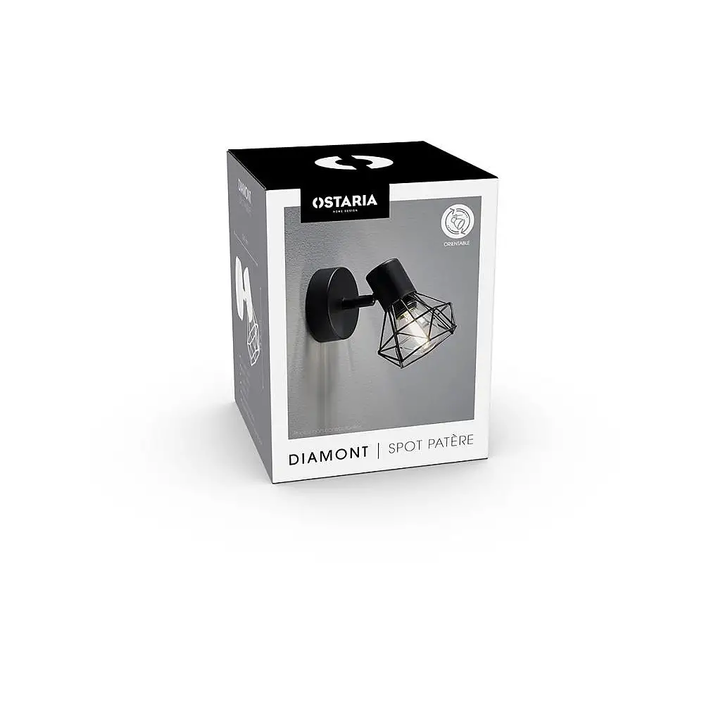 Ostaria Σποτ Μεταλλικό 1 Αμπαζούρ Διαμάντι Μαύρο 'Diamond' -35377