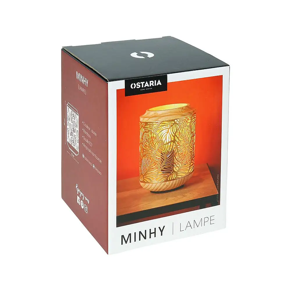 Ostaria Λάμπα μεταλλική ξύλινη 'Minhy' χρυσή E27 max.40w -34110