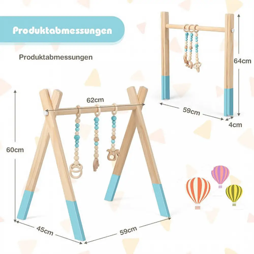 Costway Ξύλινο Βρεφικό Γυμναστήριο με 3 Παιχνίδια - Πράσινο BE10062GN