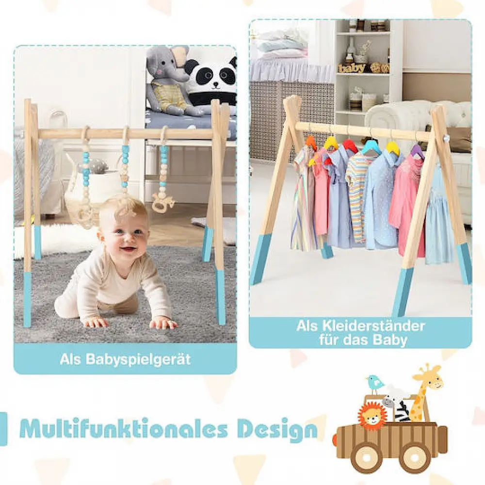 Costway Ξύλινο Βρεφικό Γυμναστήριο με 3 Παιχνίδια - Πράσινο BE10062GN