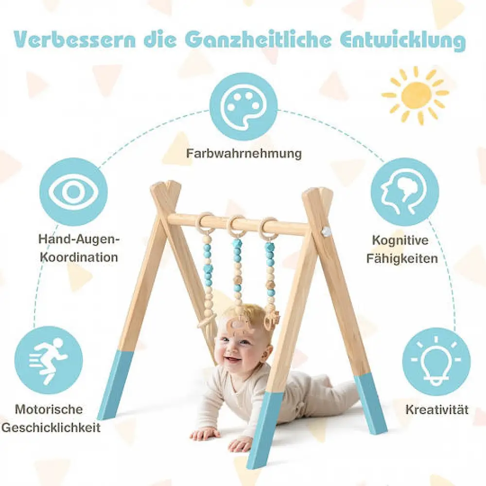 Costway Ξύλινο Βρεφικό Γυμναστήριο με 3 Παιχνίδια - Πράσινο BE10062GN