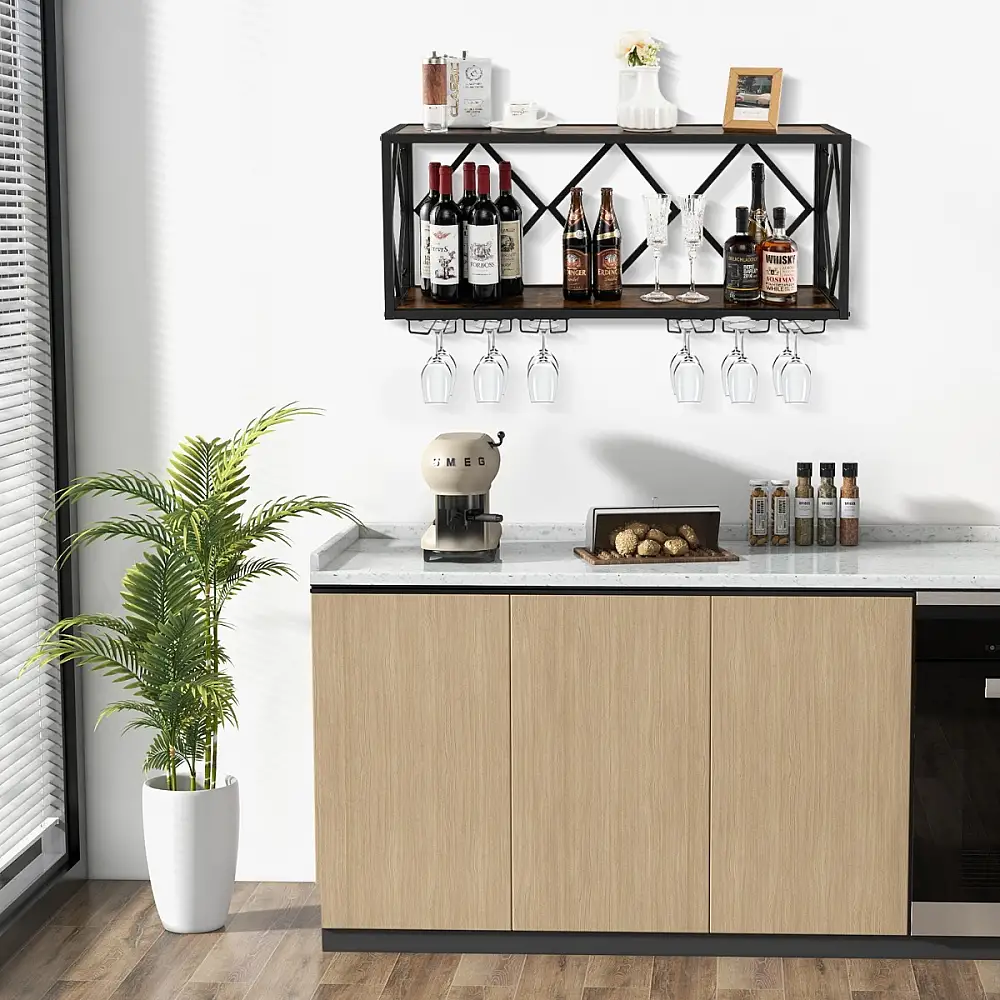 Costway Βιομηχανική Κάβα Κρασιού με Χωρητικότητα 39 Φιαλών και 12 Ποτηριών για Τοίχο JV12805