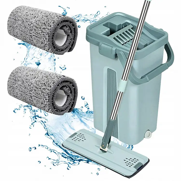 Verk Group Σφουγγαρίστρα Flat Mop με Κουβά & 2 Ανταλλακτικά Μικροϊνών, Διπλού Θαλάμου 5907451373255
