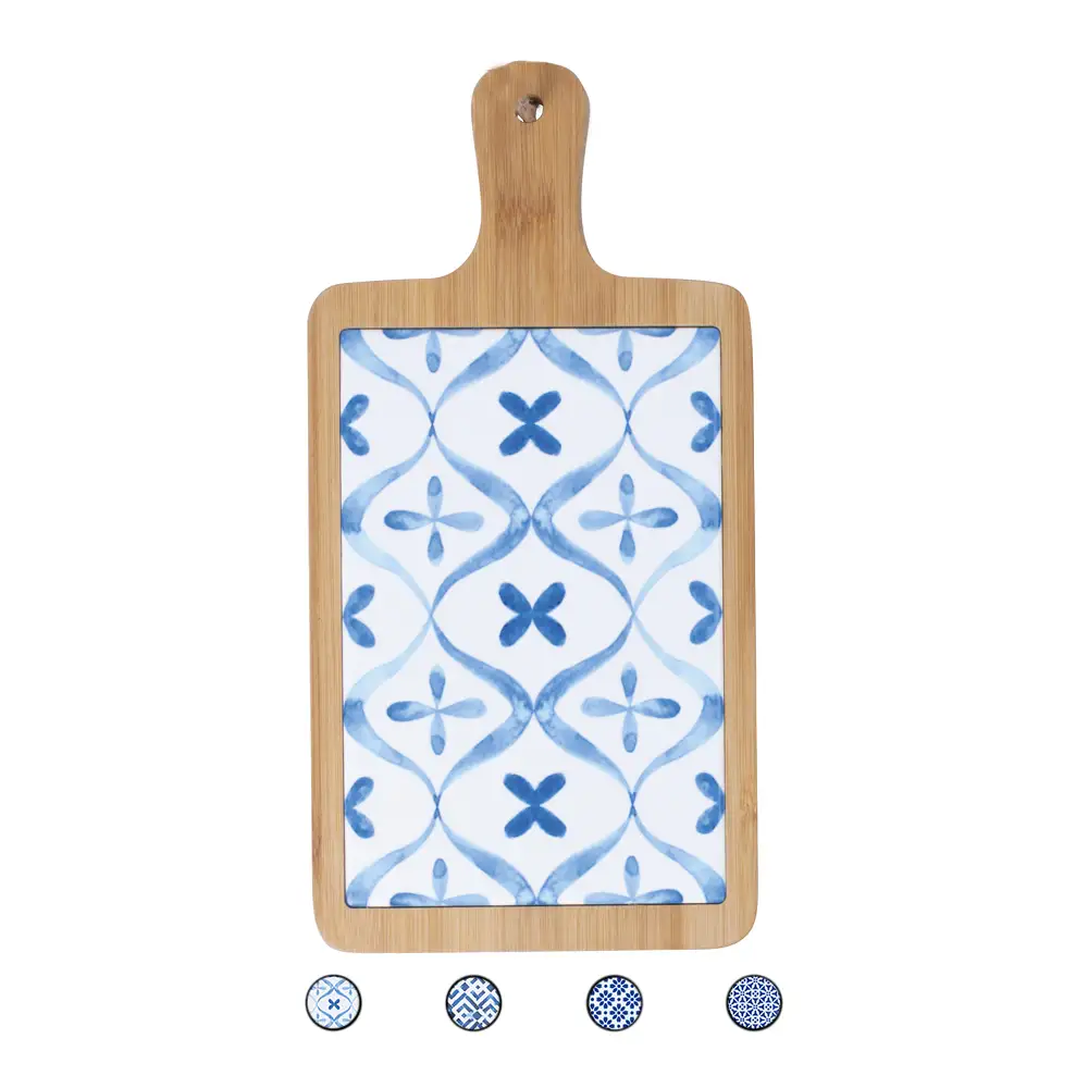 Galileo Ξύλινη επιφάνεια κοπής από μπαμπού και κεραμικό με διακόσμηση μαϊόλικα 15x29,5εκ Sibilla 5919437