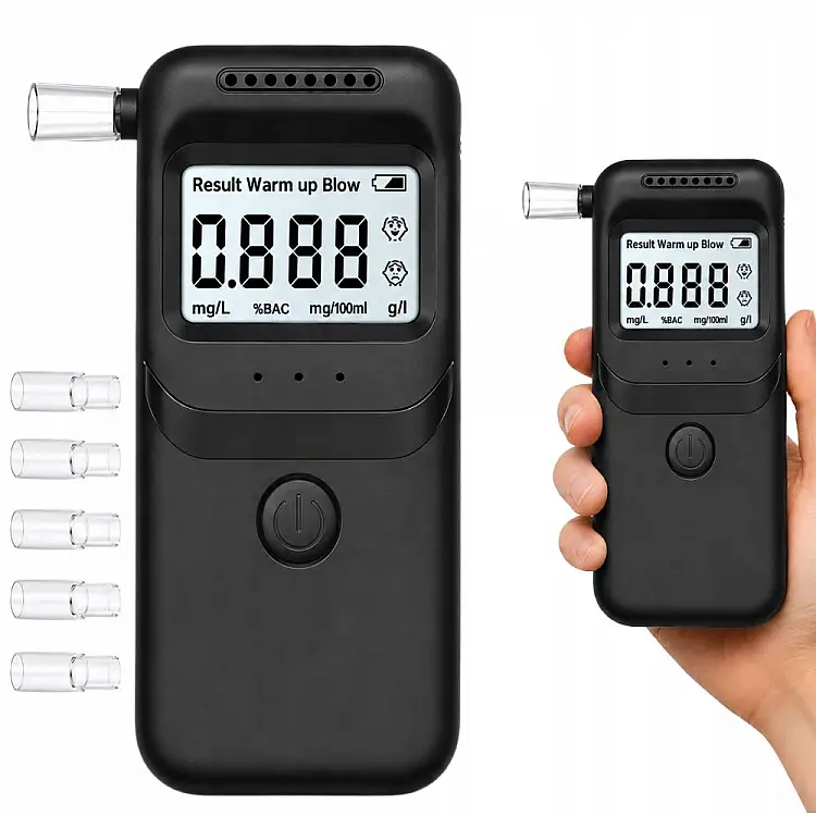 Verk Group Ηλεκτρονικό Ψηφιακό Αλκοολόμετρο LCD με 5 Μασπιέματα, Μαύρο 5907451382158