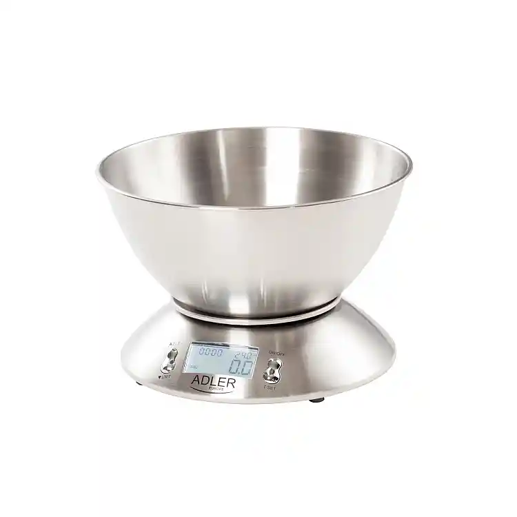 Adler Ηλεκτρονική Ζυγαριά Κουζίνας 5kg/1g με Ανοξείδωτο Μπωλ, Θερμόμετρο & Χρονοδιακόπτη AD-3134