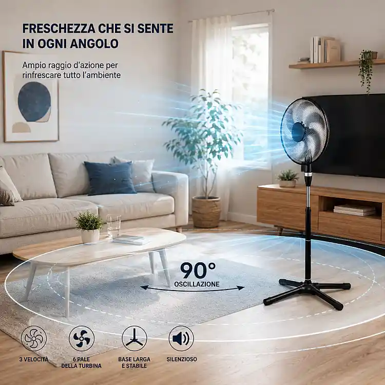 BAKAJI Ανεμιστήρας Δαπέδου 75W με 6 Πτερύγια, 40cm και 3 Ταχύτητες 02002312