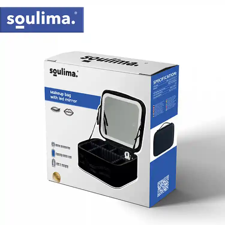 Soulima Βαλιτσάκι Μακιγιάζ με Καθρέφτη LED, Μαύρο 27236