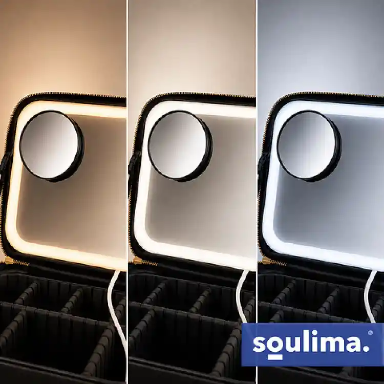 Soulima Βαλιτσάκι Μακιγιάζ με Καθρέφτη LED, Μαύρο 27236