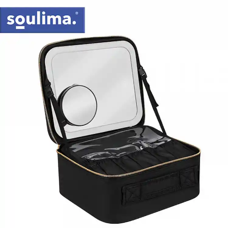 Soulima Βαλιτσάκι Μακιγιάζ με Καθρέφτη LED, Μαύρο 27236