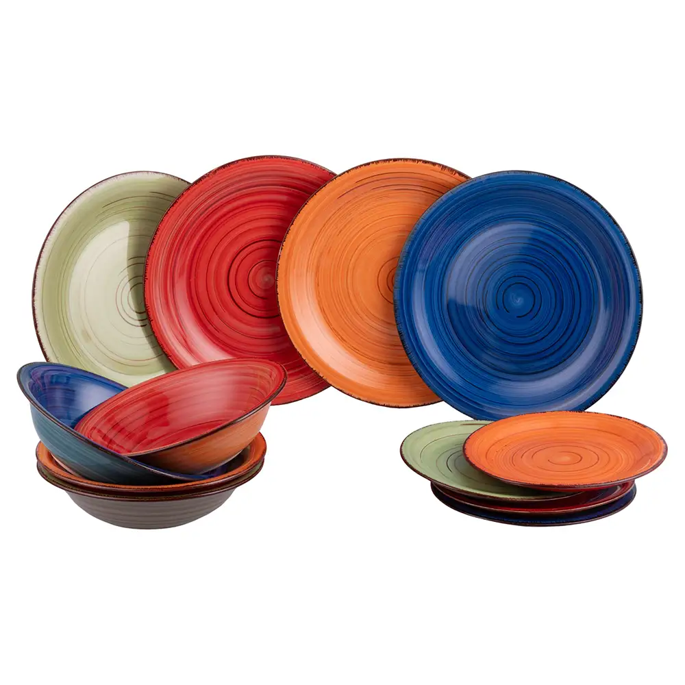 Galileo Σετ πιάτων 12 τεμαχίων σε χειροποίητη ζωγραφιστή πέτρα για 4 διαφορετικές θέσεις τραπεζιού BiCancun 5921443