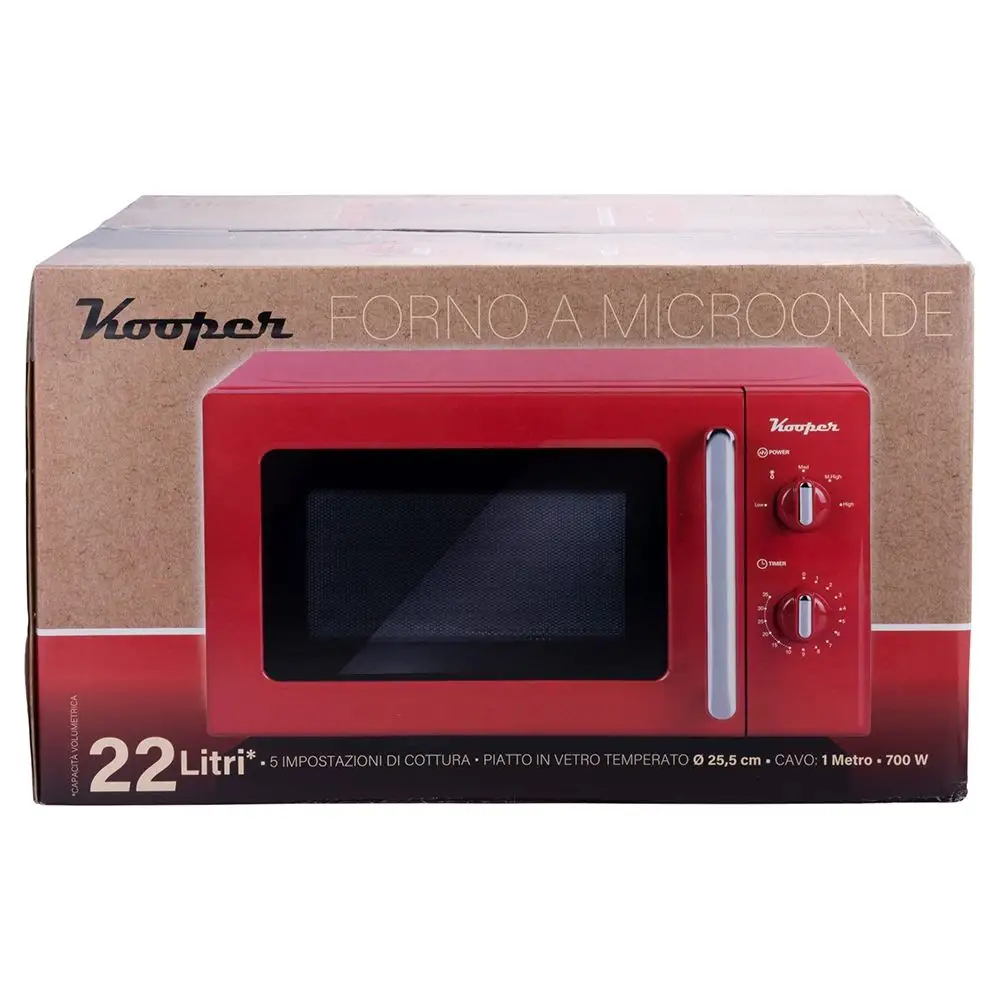 Kooper Κόκκινος vintage φούρνος μικροκυμάτων 22 L με 5 προγράμματα μαγειρέματος 700 W Wave Kooper 5914558