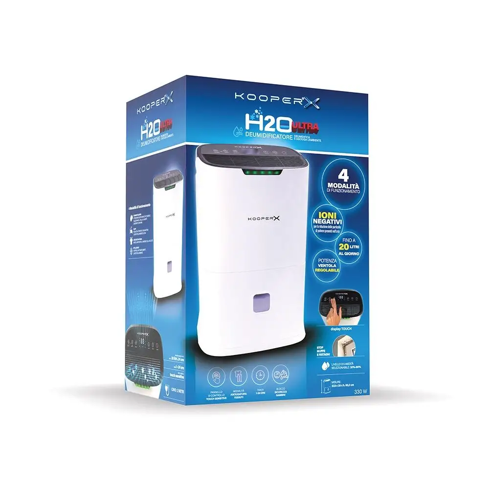 Kooper Αφυγραντήρας 20L 4 λειτουργίες λειτουργίας λειτουργία αρνητικών ιόντων 330 W λευκό Kooper X 5920934
