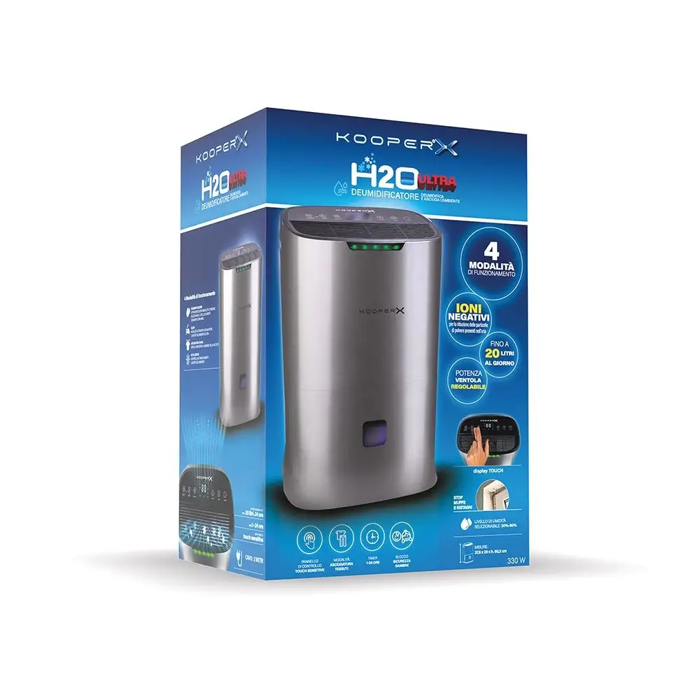 Kooper Αφυγραντήρας 20L, 4 λειτουργικές λειτουργίες, λειτουργία αρνητικών ιόντων, 330 W, γκρι Kooper X 5923192