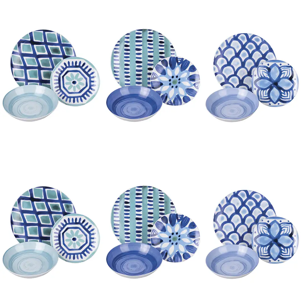 Villa D'Este Σετ πιάτων 18 τεμαχίων από πορσελάνη με 3 διαφορετικά σχέδια τραπεζιού Aquazul 5920547