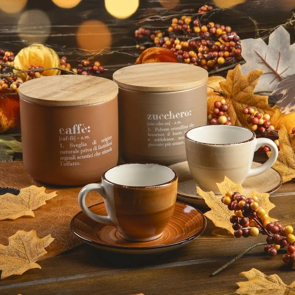 Villa D'Este Σετ 6 φλιτζανιών καφέ 90 ml με πιατάκι από χειροποίητα βαμμένη πέτρα Baita Chocolate 5917600