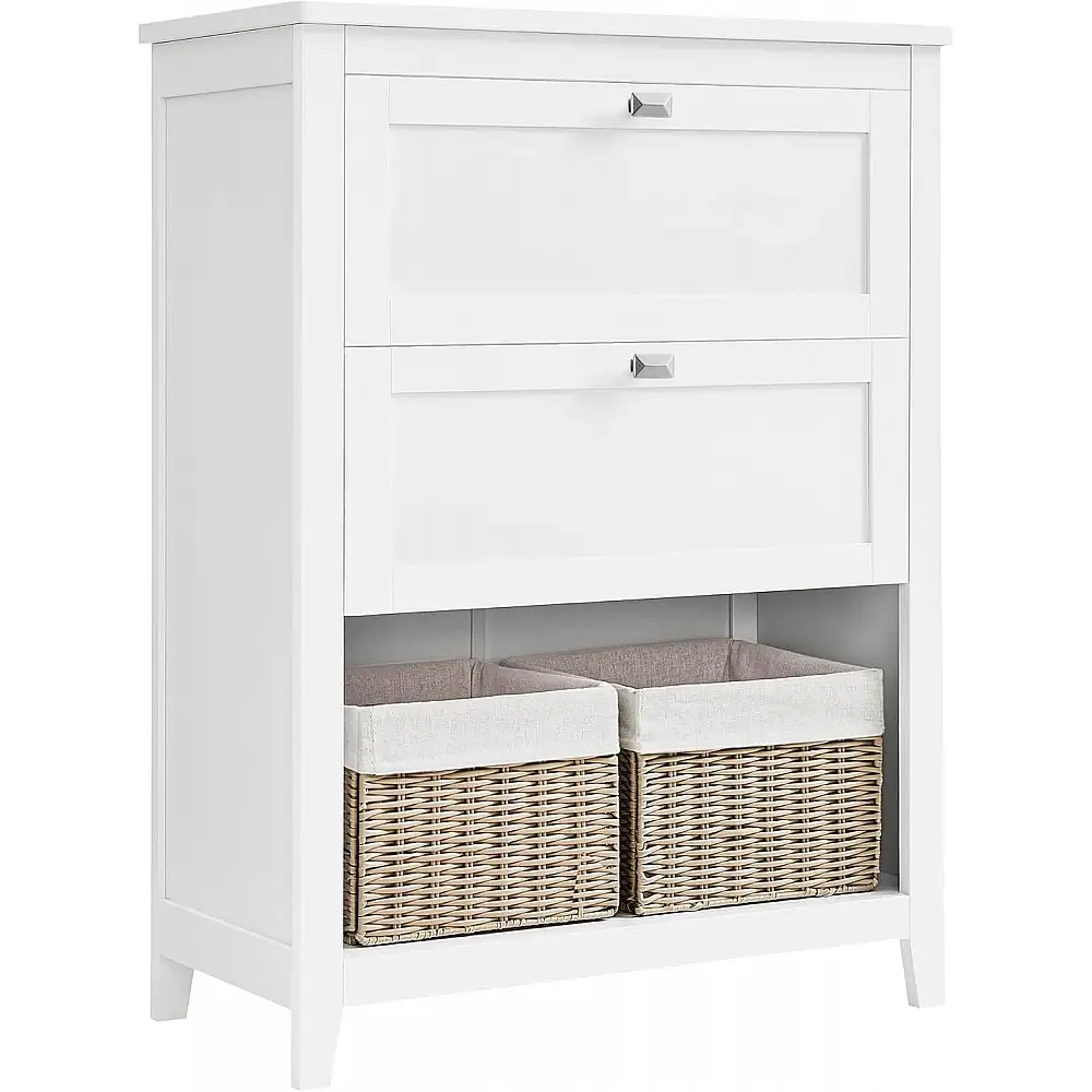 VASAGLE Λευκό Ντουλάπι Μπάνιου με 2 Συρτάρια και Ρυθμιζόμενους Διαχωριστές, 2 Καλάθια, 30x60x80 εκ. BBC545W02