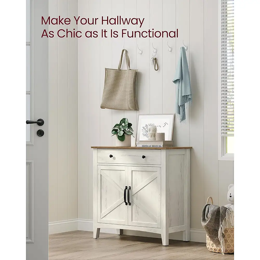 VASAGLE Ντουλάπι Εισόδου με Ρυθμιζόμενο Ράφι και Συρτάρι, 40 x 80 x 80 Ρουστίκ Λευκό και Καφέ BBK341W01