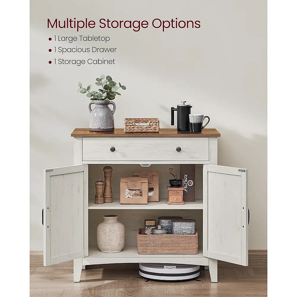 VASAGLE Ντουλάπι Εισόδου με Ρυθμιζόμενο Ράφι και Συρτάρι, 40 x 80 x 80 Ρουστίκ Λευκό και Καφέ BBK341W01