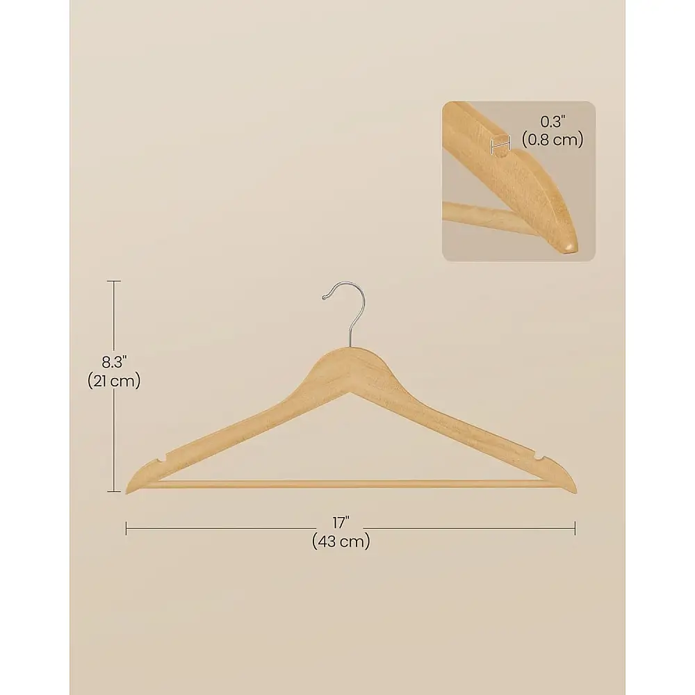 SONGMICS Σετ 30 τμχ Ξύλινες Κρεμάστρες από Μασίφ Ξύλο Σημύδας, Φυσικό Μπεζ CRW030K01