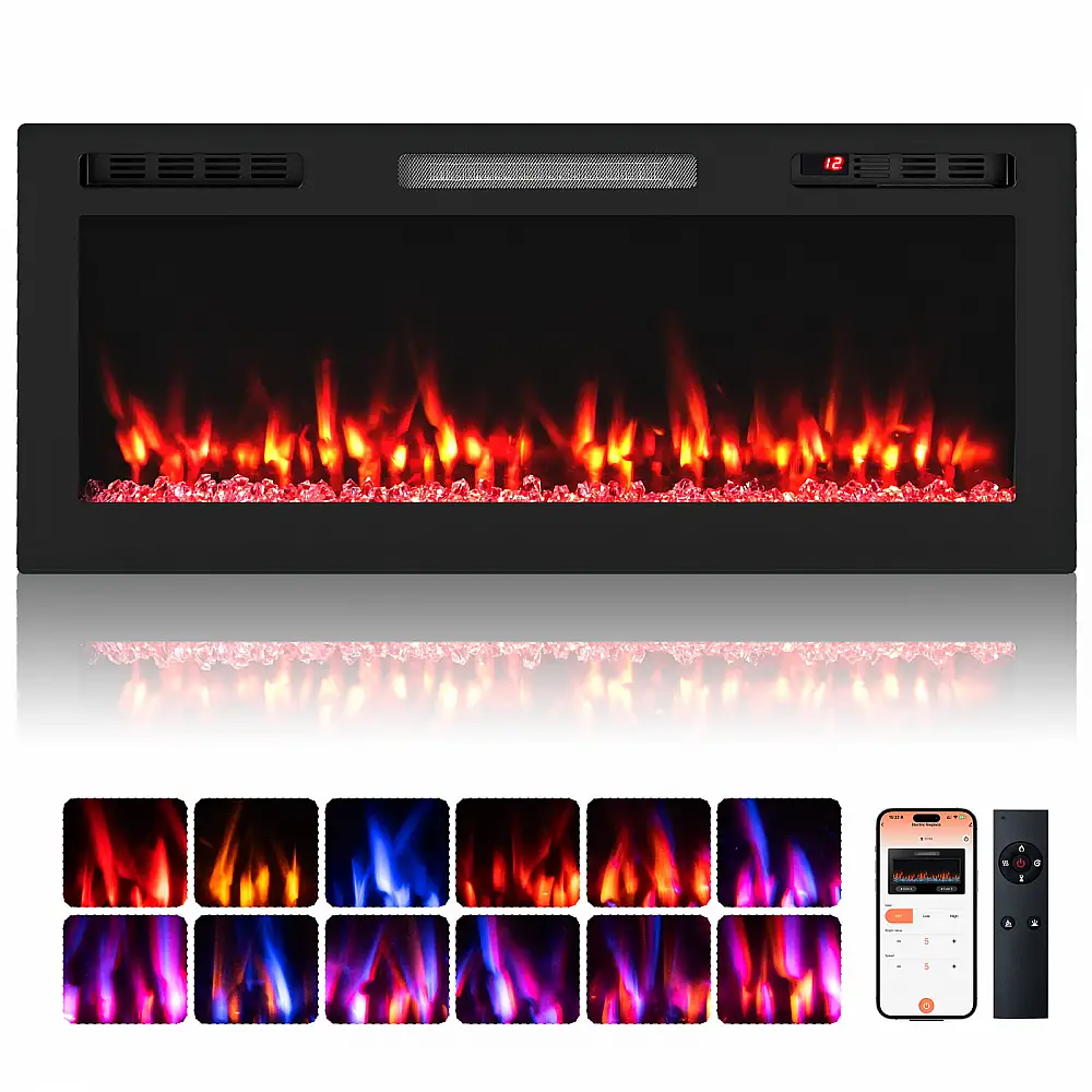 Costway 42'' Ηλεκτρικό Τζάκι 750W/1500W με APP Wi-Fi & Τηλεχειριστήριο για Εντοιχιζόμενη Τοποθέτηση σε Τοίχο FP11030DE-42