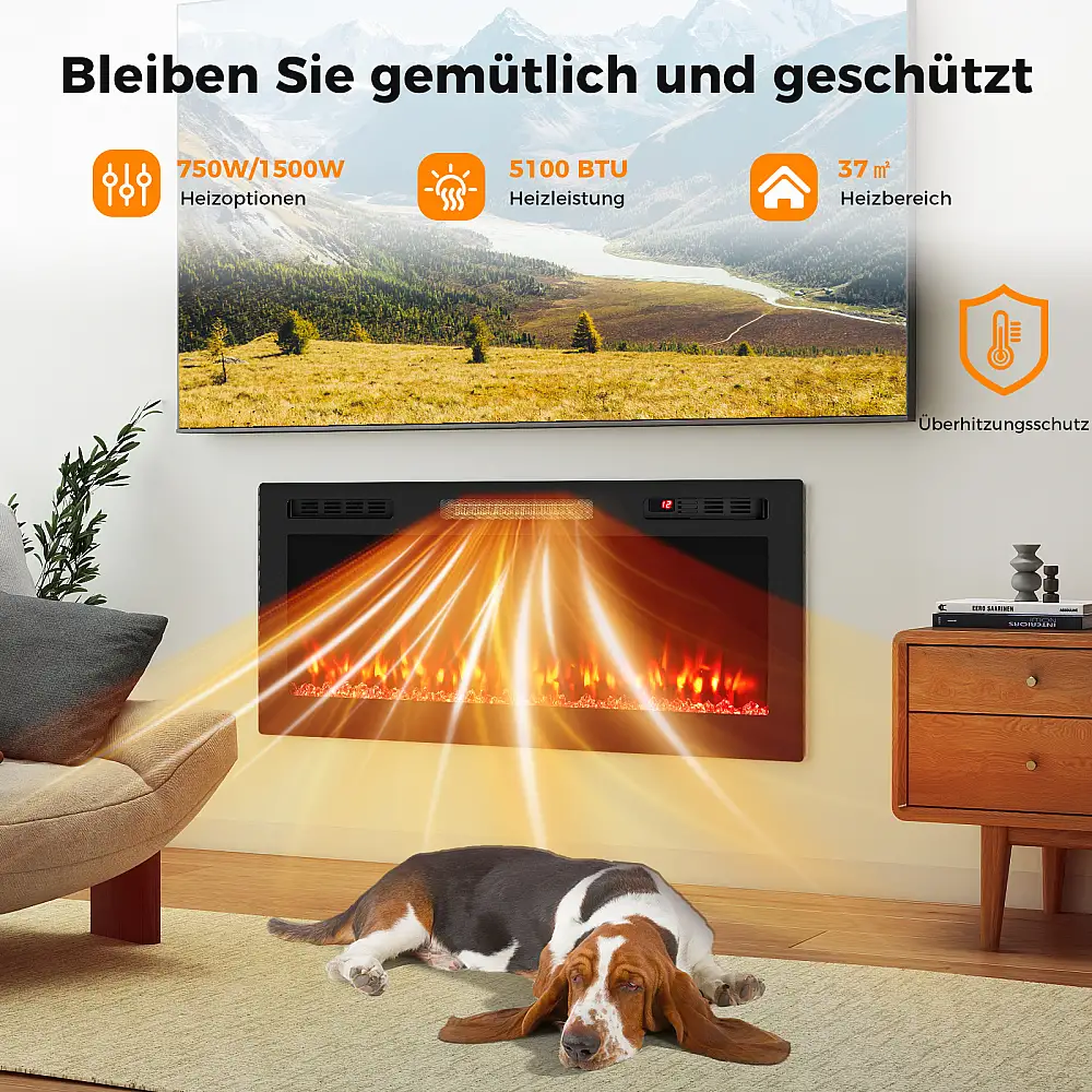 Costway 42'' Ηλεκτρικό Τζάκι 750W/1500W με APP Wi-Fi & Τηλεχειριστήριο για Εντοιχιζόμενη Τοποθέτηση σε Τοίχο FP11030DE-42