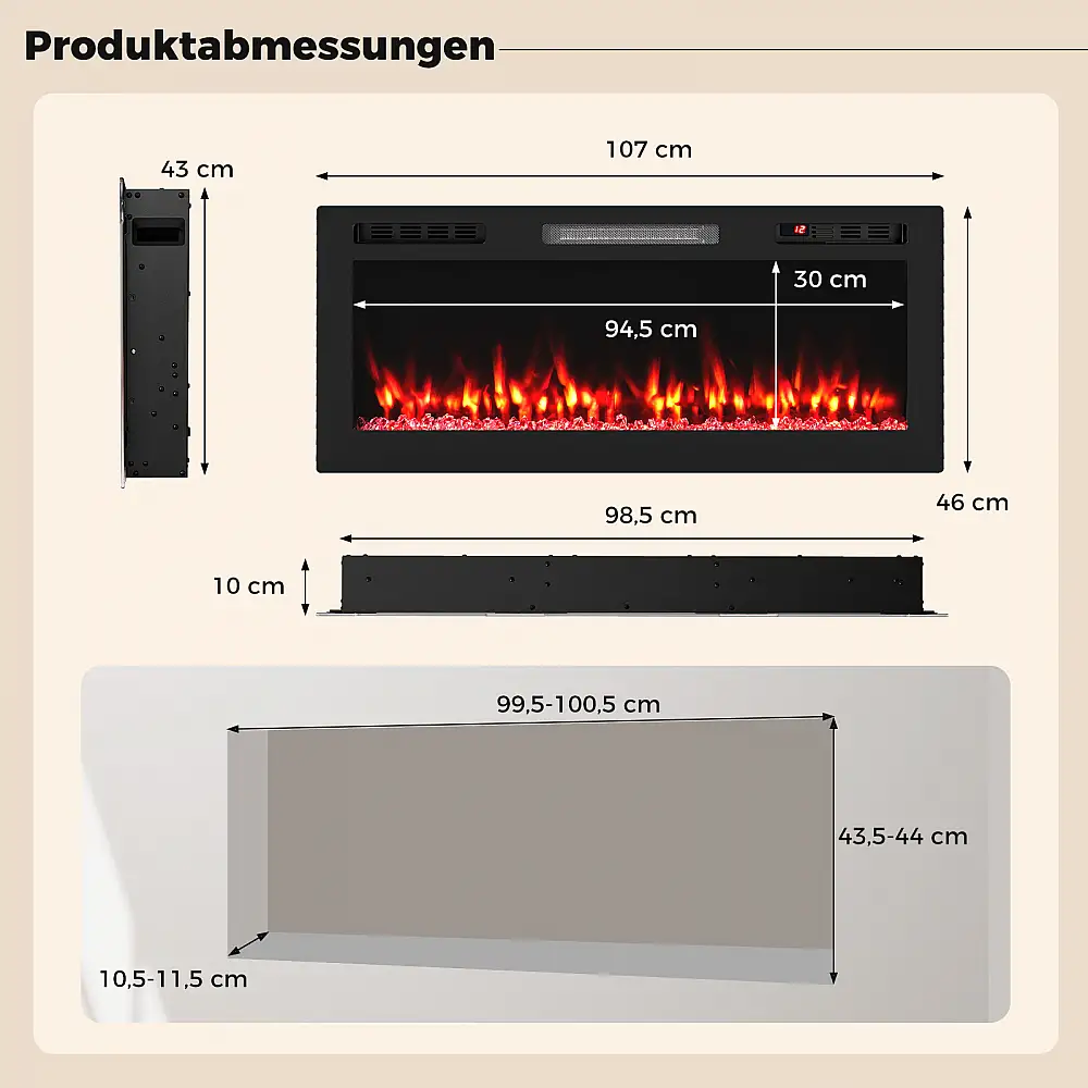 Costway 42'' Ηλεκτρικό Τζάκι 750W/1500W με APP Wi-Fi & Τηλεχειριστήριο για Εντοιχιζόμενη Τοποθέτηση σε Τοίχο FP11030DE-42