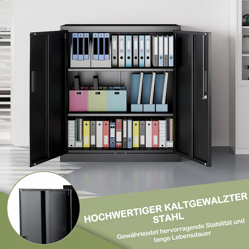 Costway Μεταλλική Ντουλάπα Γραφείου με Διπλή Πόρτα & 2 Ρυθμιζόμενα Ράφια TH10111BK