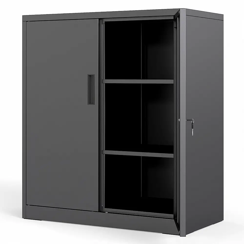 Costway Μεταλλική Ντουλάπα Γραφείου με Διπλή Πόρτα & 2 Ρυθμιζόμενα Ράφια TH10111BK